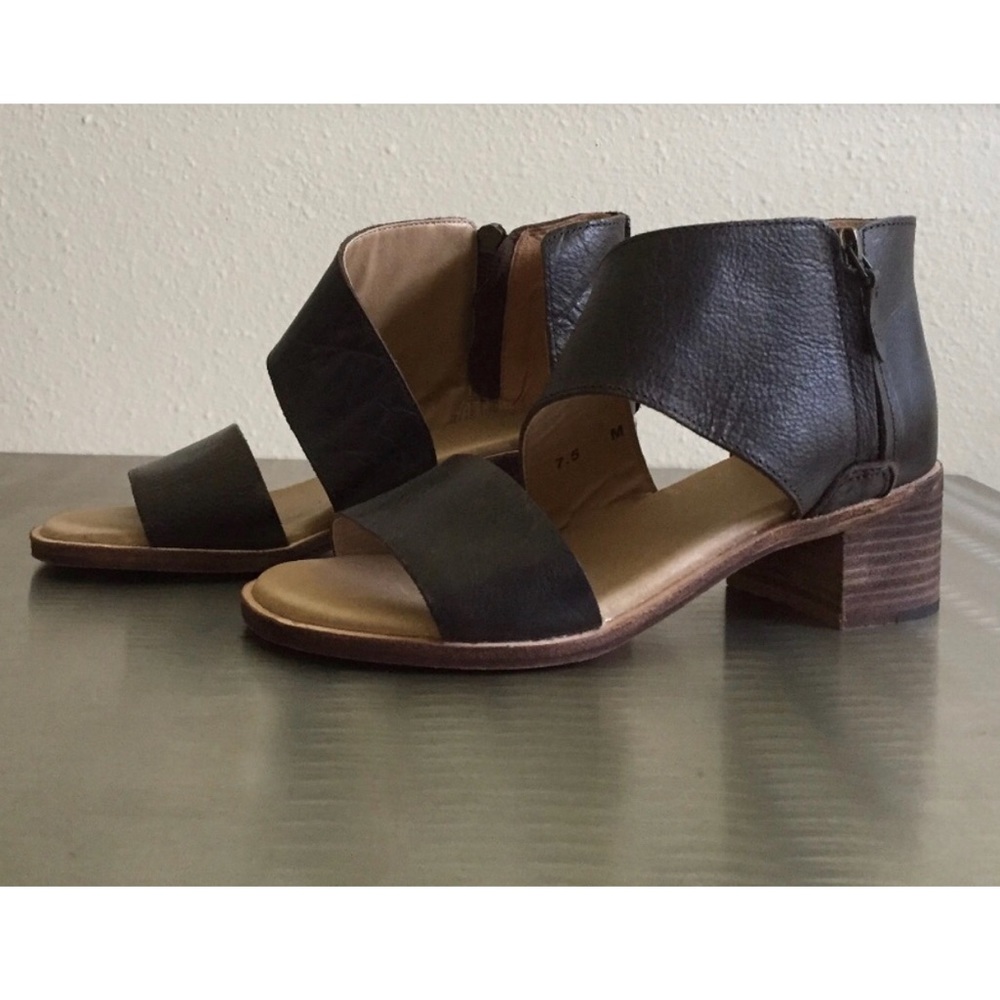 Dark Brown Cut Out Block Heel Leather Sandal